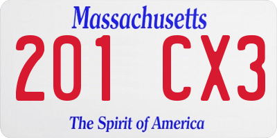 MA license plate 201CX3
