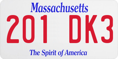 MA license plate 201DK3