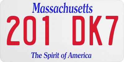 MA license plate 201DK7