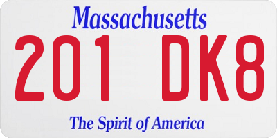 MA license plate 201DK8
