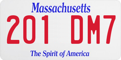 MA license plate 201DM7