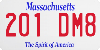 MA license plate 201DM8