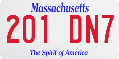 MA license plate 201DN7