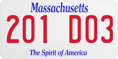 MA license plate 201DO3