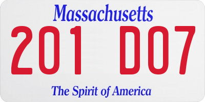 MA license plate 201DO7