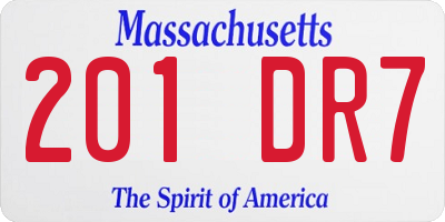 MA license plate 201DR7