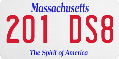 MA license plate 201DS8