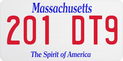MA license plate 201DT9