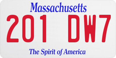 MA license plate 201DW7