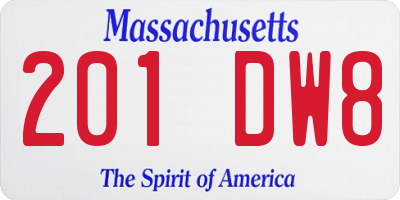 MA license plate 201DW8