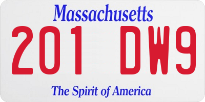 MA license plate 201DW9