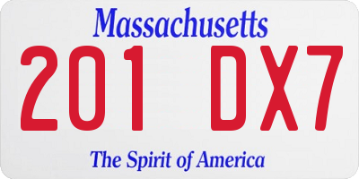 MA license plate 201DX7