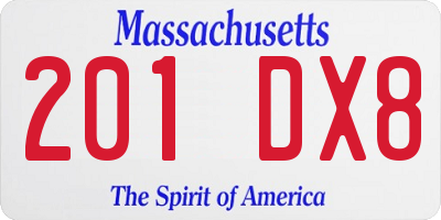 MA license plate 201DX8