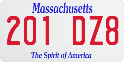 MA license plate 201DZ8