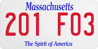 MA license plate 201FO3