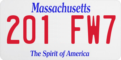 MA license plate 201FW7