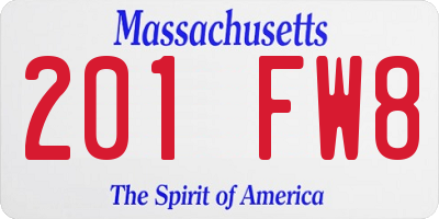 MA license plate 201FW8
