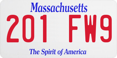 MA license plate 201FW9