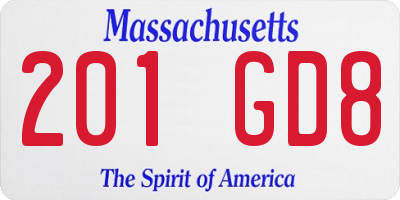 MA license plate 201GD8
