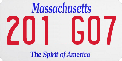 MA license plate 201GO7
