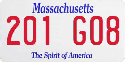 MA license plate 201GO8