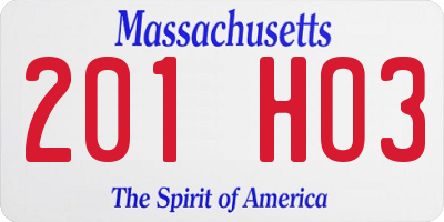 MA license plate 201HO3