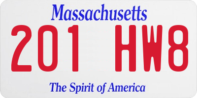 MA license plate 201HW8