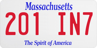 MA license plate 201IN7