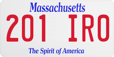 MA license plate 201IR0