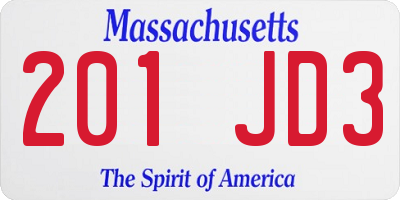 MA license plate 201JD3