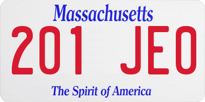 MA license plate 201JE0