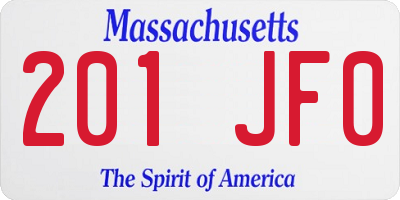 MA license plate 201JF0