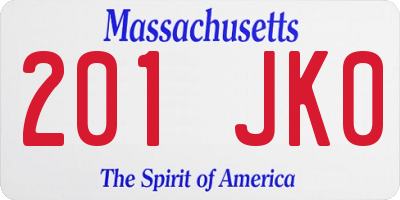MA license plate 201JK0