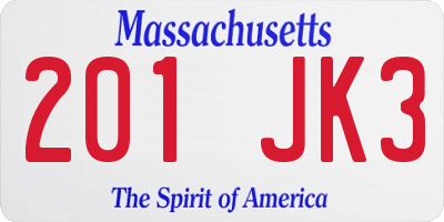 MA license plate 201JK3