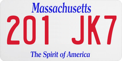 MA license plate 201JK7