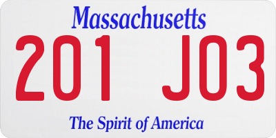MA license plate 201JO3