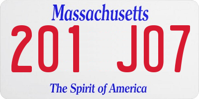 MA license plate 201JO7