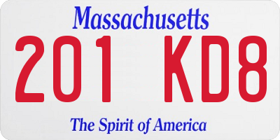 MA license plate 201KD8