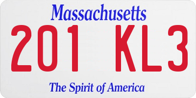 MA license plate 201KL3