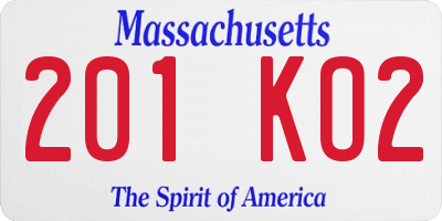 MA license plate 201KO2