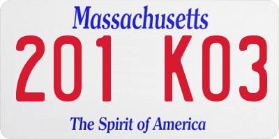 MA license plate 201KO3