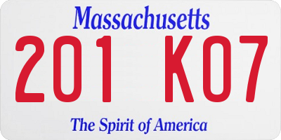 MA license plate 201KO7