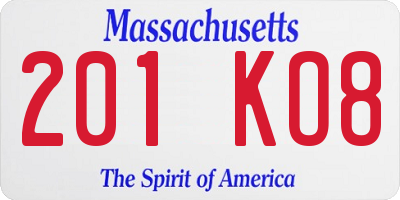 MA license plate 201KO8