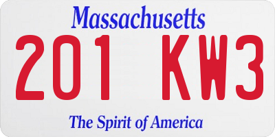 MA license plate 201KW3