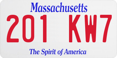 MA license plate 201KW7