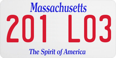 MA license plate 201LO3