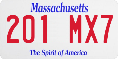 MA license plate 201MX7