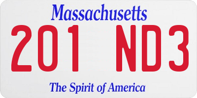 MA license plate 201ND3