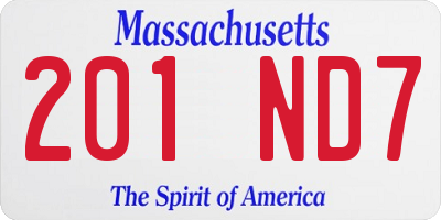 MA license plate 201ND7