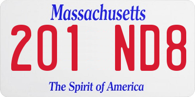 MA license plate 201ND8